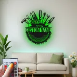 Décoration murale en métal personnalisée avec rétroéclairage LED pour boîte à outils - Cadeau pour bricoleur, décoration de garage et d'atelier