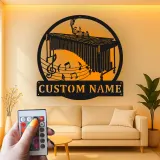Decoración mural de metal personalizada con marimba | Letrero LED a medida para sala de música | Placa con nombre para músico | Decoración de estudio