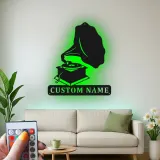 Arte Murale in Metallo con Gramofono Personalizzato | Decorazione Musicale Illuminata a LED | Insegna con Nome Personalizzato per Studio o Soggiorno