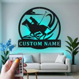 Insegna in metallo per giocatore di polo | Insegna LED personalizzata per equitazione | Regalo personalizzato per cavallerizzo | Decorazione per scuderia