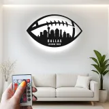 Plaque LED skyline football personnalisée | Décoration murale en métal de ville personnalisée | Décor salle de jeux et cadeau pour fan de sport | Lumière pour espace masculin