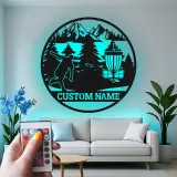 Décoration murale en métal LED personnalisée pour disc golf - Cadeau pour les golfeurs
