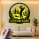 Decoración mural de metal LED de golf personalizada | Cartel con nombre de golfista para cueva masculina | Regalo decorativo retroiluminado para él