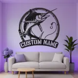 Décoration murale en métal Marlin Fish avec LED | Cadeau personnalisé pour pêcheur | Décor nautique pour man cave | Enseigne de pêche sportive