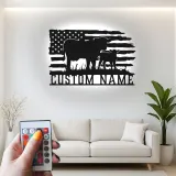 Personalisierte Kuh-und-Kalb LED-beleuchtete Metall-Wandkunst mit amerikanischer Flagge – Landhausgeschenk für Landwirte, rustikale Wohndeko