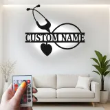Insegna Stetoscopio Personalizzata | Arte Murale in Metallo LED per Ufficio Medico | Regalo Personalizzato per Infermiera | Decorazione Murale Sanitaria