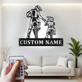 Cartel de metal personalizado con luz LED para padre e hijo motocross, regalo único para papá, decoración para garaje o man cave