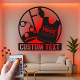 Personalized Police Gear Metal Sign | LED Law Enforcement Wall Art | Custom Officer Name Plaque | Cop Retirement & Academy Gift