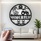Insegna in metallo personalizzata con scena di fattoria e luce LED regalo per agricoltori decorazione rustica per la casa