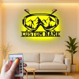 Personalisierte Ski-Goggle Metallkunst | Individuelles LED Bergschild | Winter-Sport Hütten-Dekoration | Geschenk für Skifahrer & Snowboarder