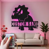 Insegna in metallo personalizzata Triceratopo con luce LED regalo personalizzato per decorazione camera nursery per bambini
