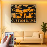 Décoration murale en métal personnalisée avec éclairage LED de forêt de cerfs - Cadeau pour les amoureux de la nature, décoration de chalet ou de pavillon