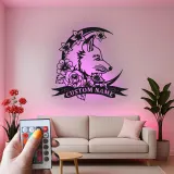 Personalized Fox LED Sign | Custom Metal Wall Art with Floral Moon | Boho Wildlife Decor for Nursery or Office | Hand-Crafted Gift