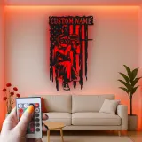 Panneau Personnalisé Joueur de Paintball | Décoration Murale en Métal Rétroéclairée avec Drapeau Américain | Décor de Salle de Jeu avec Nom Personnalisé | Cadeau pour Paintballeur