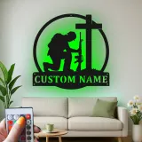 Kneeling Soldier Memorial Sign | Personalized LED Metal Wall Art | Custom Military Tribute Gift for Veterans