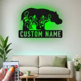 Personalisiertes LED-beleuchtetes Metallschild mit Nilpferd – Geschenk für Tierliebhaber, Kinderzimmer oder Wohnzimmer Dekoration