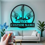 Personalized Guitar LED Sign | Custom Metal Wall Art for Studio | Musician Name Plaque | Rock Music Decor Gift for Guitarist