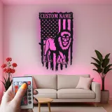 Custom Lion American Flag Metal Sign | LED Patriotic Wall Art for Office & Home | Personalized Wildlife Decor Gift for Him