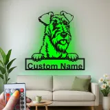 Décoration murale en métal LED personnalisée en forme de terrier Airedale - Cadeau pour les amoureux des chiens - Décor pour le salon