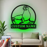 Custom Sea Lion Metal Wall Art | LED Light Nautical Decor | Personalized Ocean Lover Gift | Marine Life Name Sign