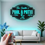 Custom Metal Pool Sign with LED | Personalized Patio & Bar Decor | Tropical Palm Tree Wall Art