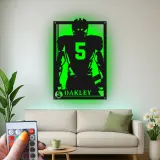 Cartel de metal personalizado de jugador de fútbol americano | Decoración deportiva LED personalizada | Arte mural para sala de juegos | Regalo para deportistas