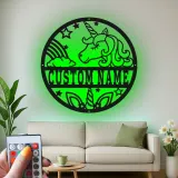 Décoration murale en métal personnalisée Licorne avec rétroéclairage LED Cadeau personnalisé pour enfants Décor de chambre magique