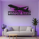 Custom Airplane Led Light Metal Wall Art Personalized Aviation Gift for Pilot Hangar or Office Decor