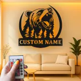 Décoration murale en métal personnalisée avec éclairage LED Forêt d'Ours Cadeau pour Amateurs de Nature Décor de Cabane ou Lodge