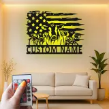 Insegna in metallo LED personalizzata con trio di mucche e bandiera americana