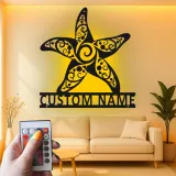 Art mural en métal étoile de mer avec rétroéclairage LED | Panneau de nom personnalisé pour décor côtier | Cadeau de maison de plage nautique sur mesure et signalétique d'entreprise