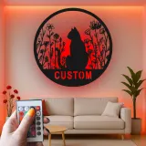 Insegna in metallo personalizzata con silhouette di gatto e luce LED regalo per amanti dei gatti decorazione per camera da letto o soggiorno 1