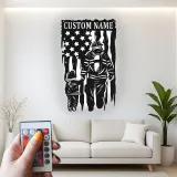 Cartel LED de Bombero Personalizado | Arte Mural de Metal Personalizado | Decoración Patriótica de Bombero para Papá | Regalo de Héroe Americano