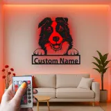 Cartel de metal LED personalizado de Border Collie, regalo para amantes de los perros, decoración para la sala de estar