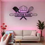 Insegna in metallo retroilluminata con chef di panetteria regalo personalizzato per panettieri decorazione per cucina per appassionati di cucina