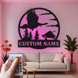Insegna LED in metallo per caccia alle anatre personalizzata | Regalo per cacciatore personalizzato | Decor rustico per parete di baita | Arte per man cave