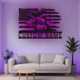 Custom Moose and American Flag Led Light Metal Wall Art Unique Gift for Nature Lovers Cabin Wall Decor