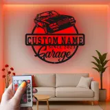 Insegna in metallo personalizzata con luce LED per auto classiche - Regalo per appassionati di auto, decorazione per garage