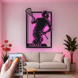 Insegna LED Personalizzata per Giocatore di Lacrosse | Insegna in Metallo Personalizzata | Decorazione per Camera da Ragazzo & Regalo Sportivo per Atleta | LAZERDIZAYN.CO