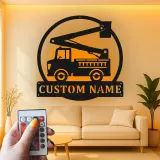 Panneau camion de pompiers personnalisé | Décoration murale LED personnalisée pour pompier | Décor de caserne et chambre d’enfant