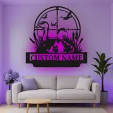 Personalisierte LED-Metall-Wandkunst mit Entenjagd – Geschenk für Jäger, Deko für Männerhöhle oder Ferienhaus