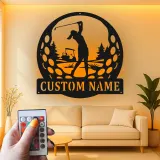 Insegna LED da golf personalizzata | Decorazione murale in metallo su misura per golfisti | Targa con nome per ufficio, home bar e sala sportiva