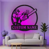 Insegna in metallo personalizzata con seghetto da legno e luce LED regalo per lui decorazione per garage o laboratorio