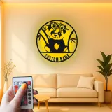 Insegna in metallo personalizzata con panda e luce LED - Regalo personalizzato per nursery, decorazione carina per la camera dei bambini