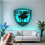 Insegna LED in metallo con pianoforte a coda | Logo personalizzato per scuola di musica | Arte da parete vintage per arredo studio