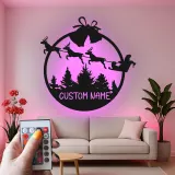 Cartel de metal LED personalizado de trineo de Santa regalo de Navidad para familias decoración festiva de sala de estar