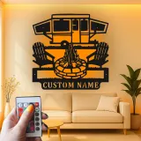 Custom Camper and Firepit Led Light Metal Wall Art Personalized Camping Gift Outdoor Patio Decor