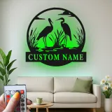 Personalized Heron Metal Wall Art | LED Backlit Wildlife Sign | Custom Lake House & Cabin Decor | Nature Lover Gift