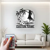 Insegna in metallo personalizzata con ballerina hula hawaiana e luce LED, regalo decorativo per interni tropicali
