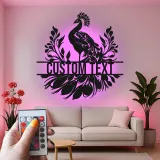 Cartel de metal personalizado con luz LED de pavo real, regalo para decoración del hogar, acento elegante para el salón